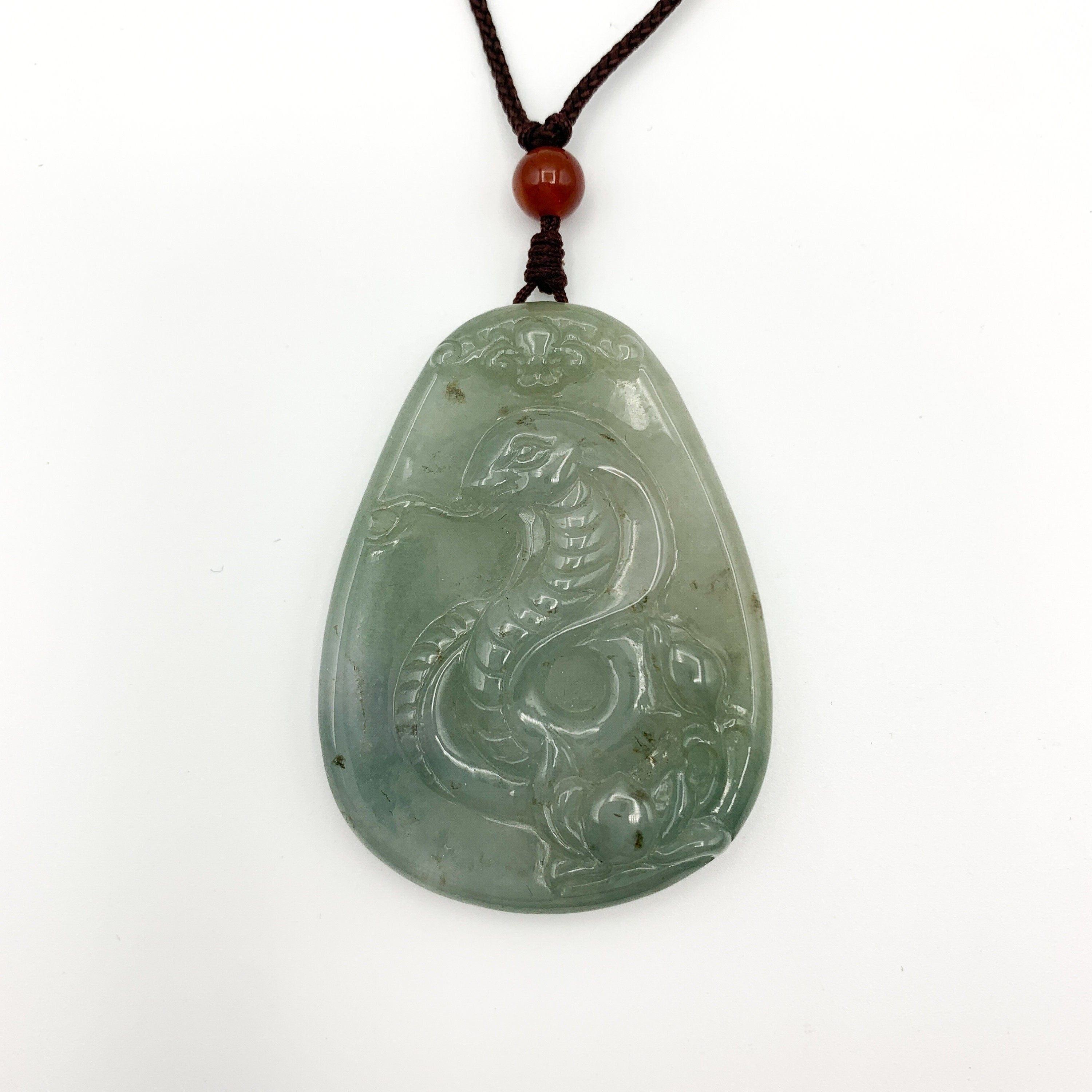Chinese White Jade Phoenix Pendant, with Green Jade Beaded Chain (item  #1379902)